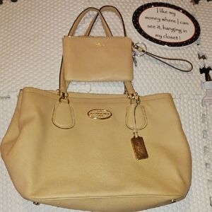 Coach Tan Handbag and Wristlet Set